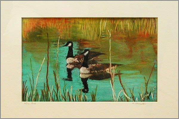 "Ware Pond." Pastel by Mort Rosenstein, based on a photo by Barbara Rosenstein.