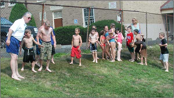 In line for water fun.